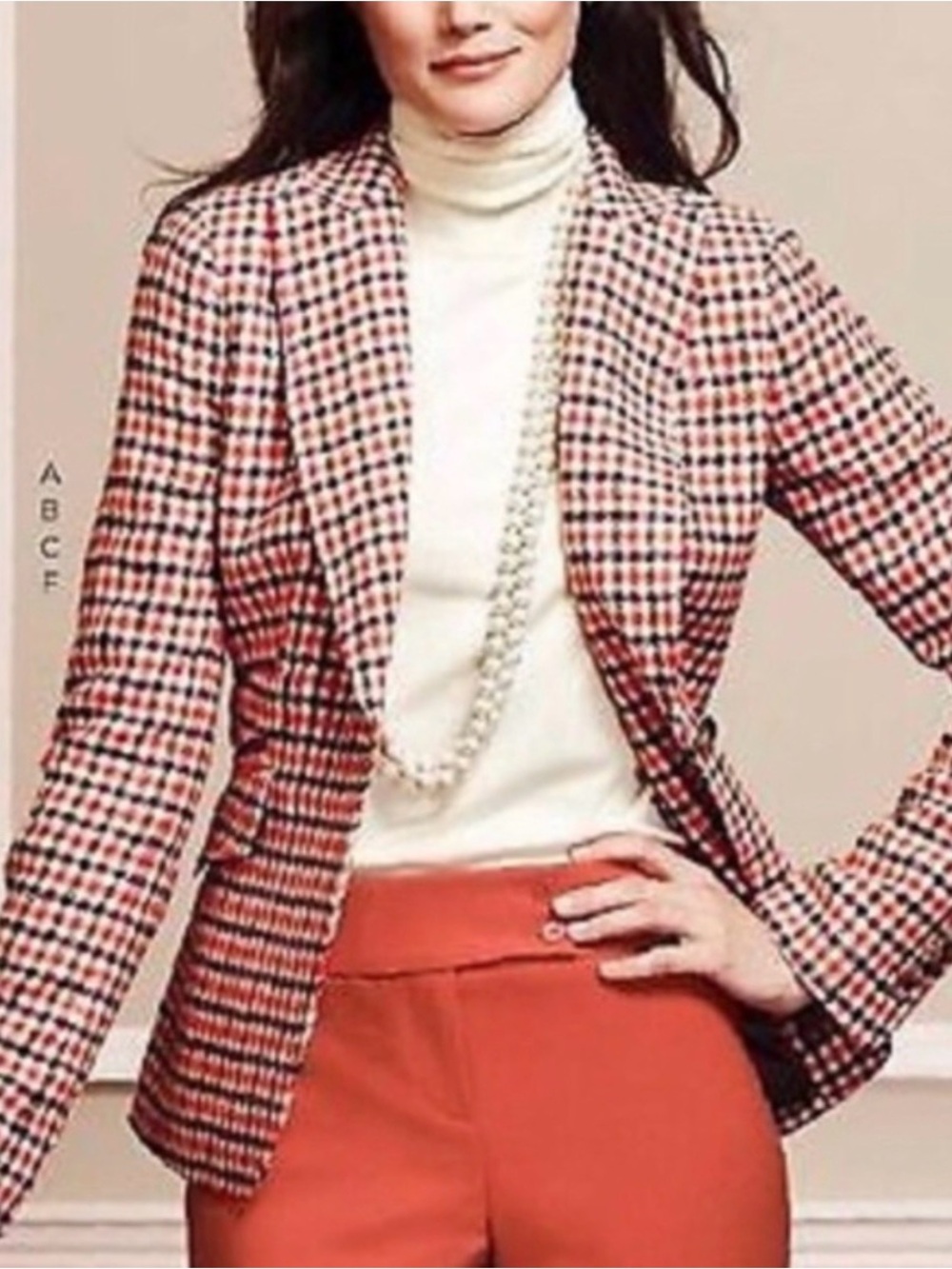 Talbots Brown Orange Pink Plaid Wool Blend Blazer Jacket Elbow Patch 5 Preppy
